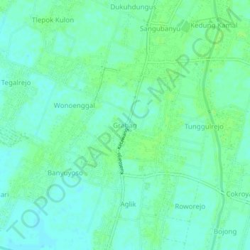 Mapa topográfico Grabag, altitud, relieve