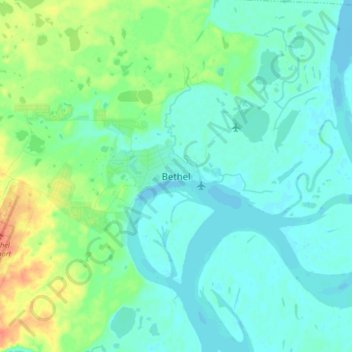 Mapa topográfico Bethel, altitud, relieve