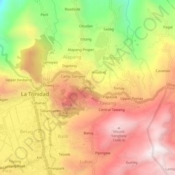 Mapa topográfico Dengsi, altitud, relieve