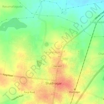 Mapa topográfico Farooqnagar, altitud, relieve