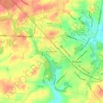 Mapa topográfico West Dickson, altitud, relieve