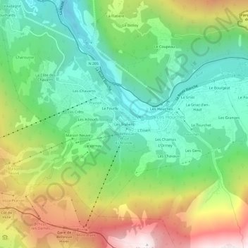 Mapa topográfico Les Trabets, altitud, relieve