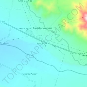 Mapa topográfico Dos Palmas, altitud, relieve