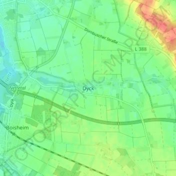 Mapa topográfico Dyck, altitud, relieve