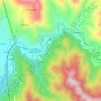 Mapa topográfico Nangalisan, altitud, relieve