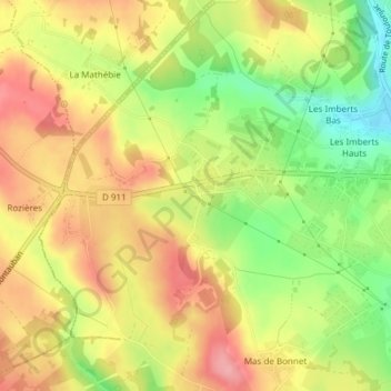 Mapa topográfico Girou, altitud, relieve