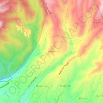Mapa topográfico Matala, altitud, relieve