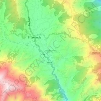 Mapa topográfico Methinkot, altitud, relieve