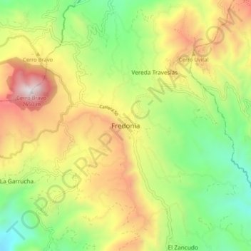 Mapa topográfico Fredonia, altitud, relieve
