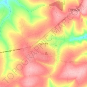 Mapa topográfico Guariba, altitud, relieve