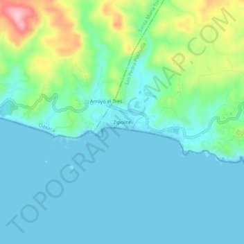 Mapa topográfico Zipolite, altitud, relieve