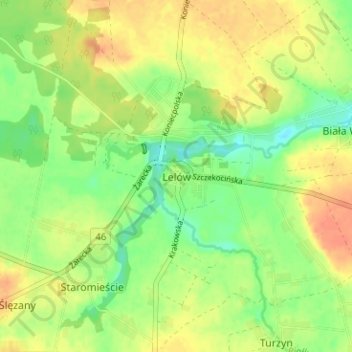 Mapa topográfico Lelów, altitud, relieve