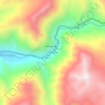 Mapa topográfico Huanchu, altitud, relieve