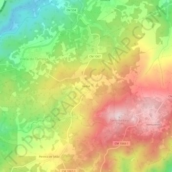 Mapa topográfico Redial, altitud, relieve