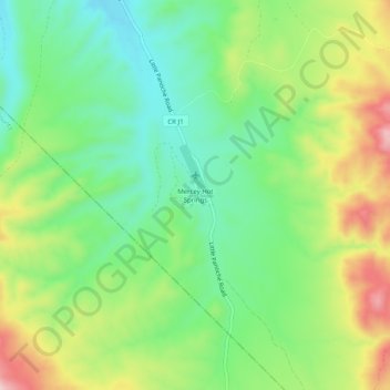 Mapa topográfico Mercey Hot Springs, altitud, relieve