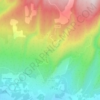 Mapa topográfico Les Tambours, altitud, relieve