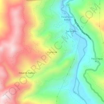 Mapa topográfico Uyunense, altitud, relieve