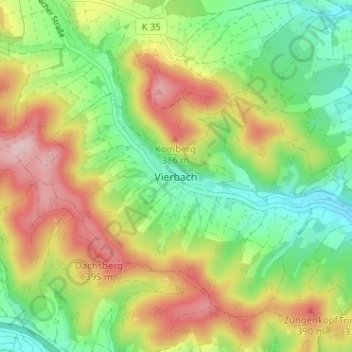 Mapa topográfico Vierbach, altitud, relieve
