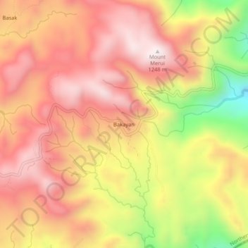 Mapa topográfico Bakayan, altitud, relieve