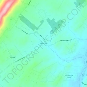 Mapa topográfico Opequon, altitud, relieve