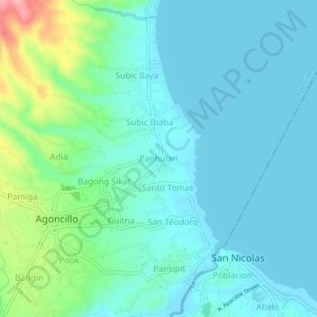 Mapa topográfico Panhulan, altitud, relieve