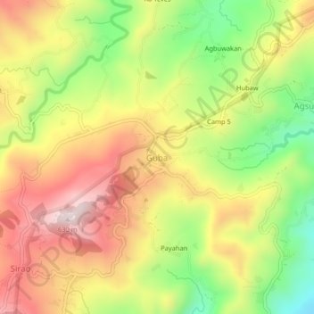 Mapa topográfico Guba, altitud, relieve