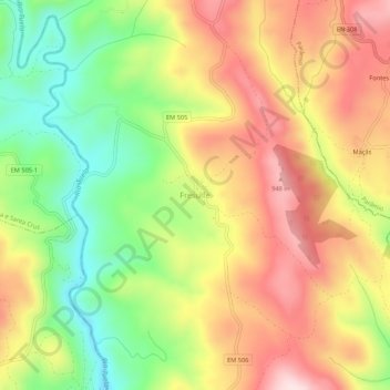 Mapa topográfico Fresulfe, altitud, relieve