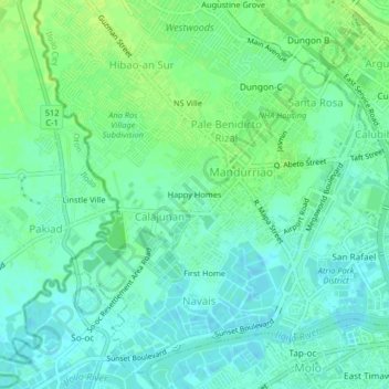 Mapa topográfico Happy Homes, altitud, relieve