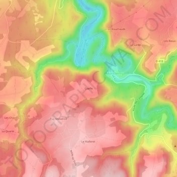 Mapa topográfico Coëffe, altitud, relieve