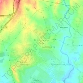Mapa topográfico Pichaguntarya Palya, altitud, relieve