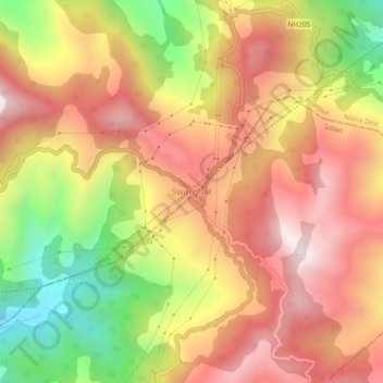 Mapa topográfico Swarghat, altitud, relieve