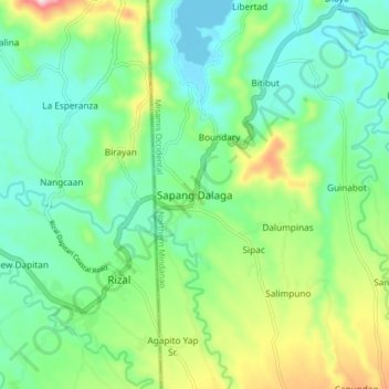 Mapa topográfico Sapang Dalaga, altitud, relieve