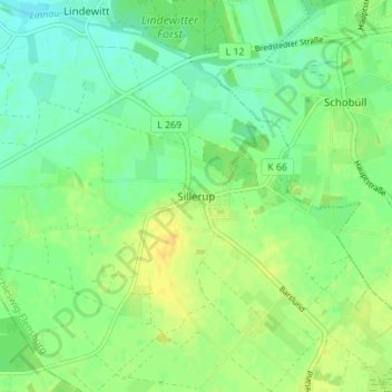 Mapa topográfico Sillerup, altitud, relieve