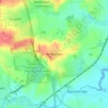 Mapa topográfico Rettendon, altitud, relieve