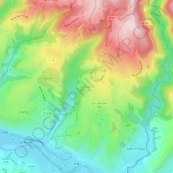 Mapa topográfico Ayrolles, altitud, relieve