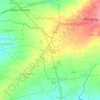 Mapa topográfico Muzon Primero, altitud, relieve