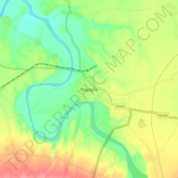 Mapa topográfico Rajpipla, altitud, relieve