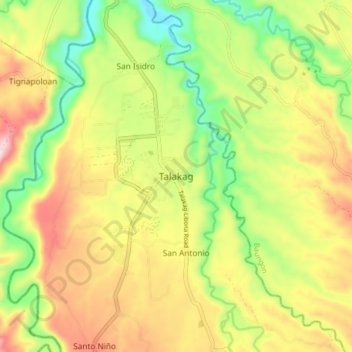 Mapa topográfico Talakag, altitud, relieve