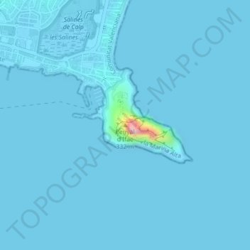 Mapa topográfico Peñón de Ifach, altitud, relieve
