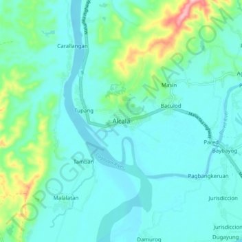 Mapa topográfico Alcala, altitud, relieve