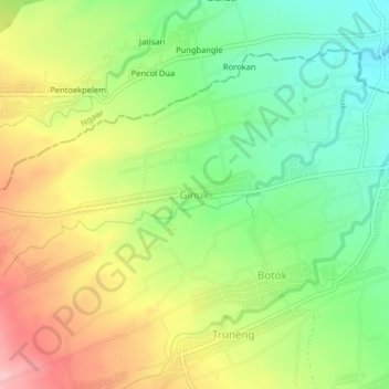 Mapa topográfico Ginuk, altitud, relieve