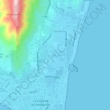 Mapa topográfico El Zabal Bajo, altitud, relieve
