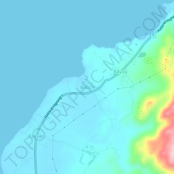 Mapa topográfico Bobon, altitud, relieve