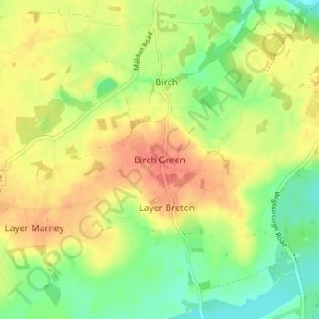 Mapa topográfico Birch Green, altitud, relieve