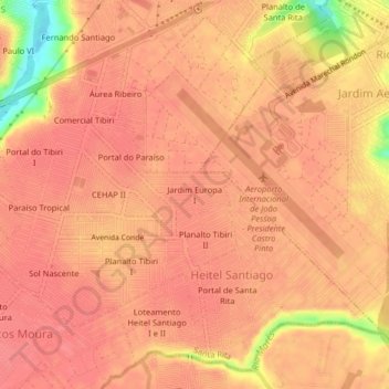 Mapa topográfico Jardim Europa I, altitud, relieve