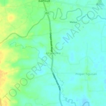 Mapa topográfico Alcadesma, altitud, relieve