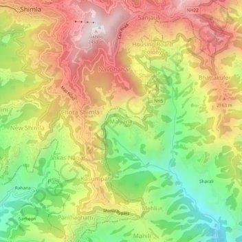 Mapa topográfico Malyana, altitud, relieve