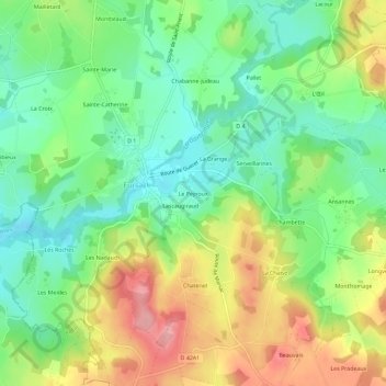 Mapa topográfico Le Peyroux, altitud, relieve