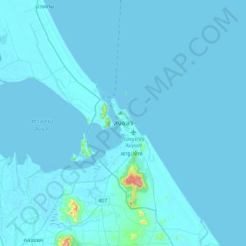 Mapa topográfico Songkhla, altitud, relieve