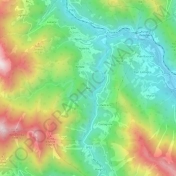Mapa topográfico Tese, altitud, relieve